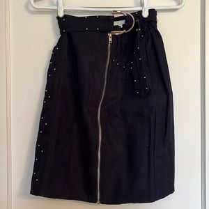 Navy Maje zip-up skirt with studded details